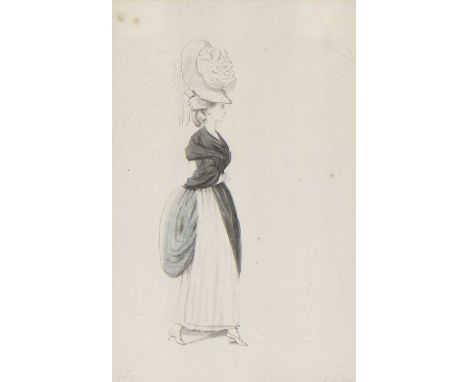 Attributed to Paul Sandby RA (1725-1809)Young ladies of fashiontwo, pen and ink and watercolour11.7 x 6.5cm and 12.5 x 8cm (2