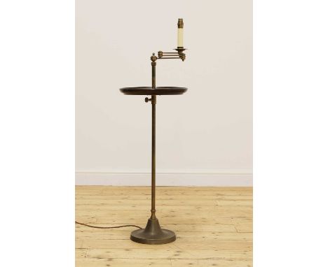 A brass and oak reading lamp with table tier,of recent manufacture, on a weighted circular base,115cm highCondition report: o