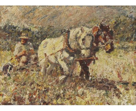 Harry Fidler (1856-1935)'Harrowing'oil on canvas board26.5 x 34.5cmCondition report: There is cracking to the thick impasto. 
