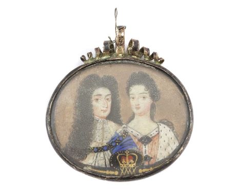 English School, 17th centuryPortrait of King William III and Queen Mary II, the King in a blue cloak with a gold chain, the Q