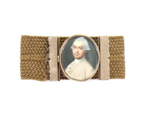 James Scouler (1741-1812)Portrait of a gentleman in a pale pink coat and white stockon ivory, oval3.8 x 3.1cm, mounted on a p