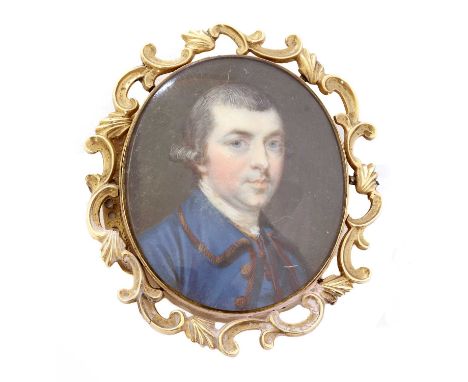 English School, 18th centuryPortrait of Andrew Armstrong in a blue coat with brown frogging and white stockengraved 'Andrew A