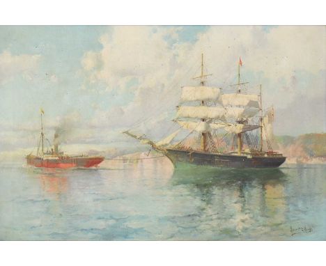 Francisco Hernandez Monjo (Spanish, 1862-1937)Shipping off a coastlinesigned 'Hernandez Monjo' l.r., oil on canvas40.5 x 60cm