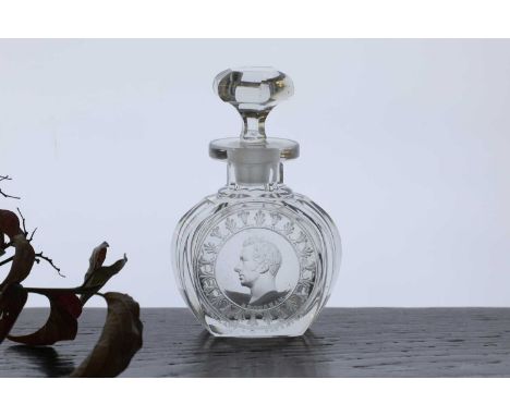 An Apsley Pellatt glass scent bottle, c.1830, intaglio moulded with a titled portrait of Lord Brougham, enclosed by facet cut