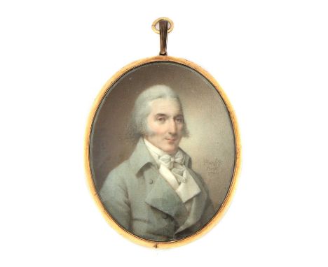 John Bogle (1746-1804)Portrait of a gentleman in a grey coat and white stocksigned and dated 'I Bogle/pinxit/1796' c.r., on i