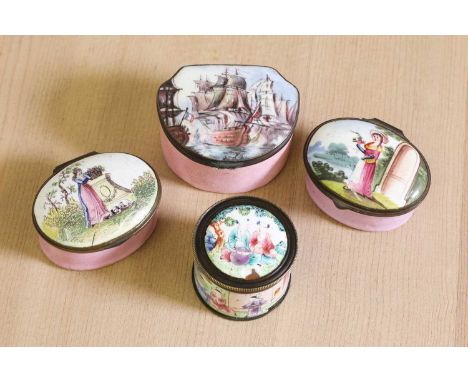 An English enamel box of maritime interest,early 19th century, printed and painted with a naval battle scene between English 