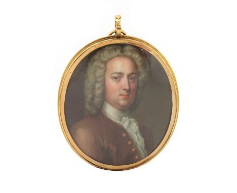 Charles Boit (Swedish, 1662-1727)Portrait of a gentleman in a brown coat and white stock, c.1720enamel, oval5 x 4cmCondition 