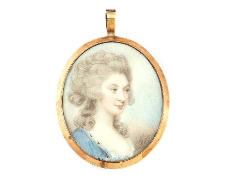 English School, 18th centuryPortrait of a young lady in a blue dressindistinctly signed with initials 'I.H.?' and dated '178*