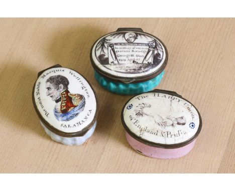 A George III memorial enamel patch box, c.1820, inscribed in monochrome to the lid 'In memory of our most gracious Sovereign 