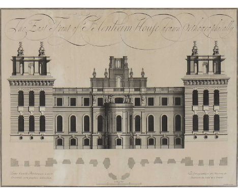 John Harris, after Pieter van Gunst'The Front of Blenheim House, drawn Orthographically'engraving 48 x 64cm;T Miller, after J