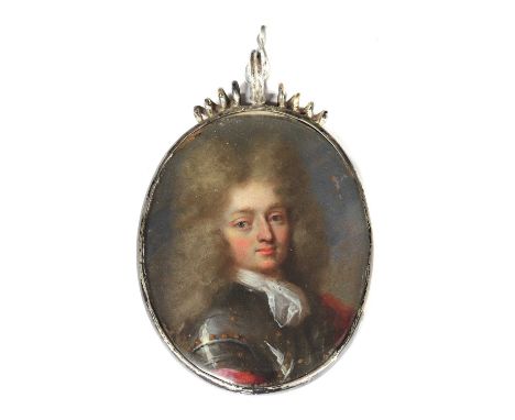 French School, c.1700Portrait of a gentleman in armouron copper, oval5.5 x 4.5cmCondition report: Some flakes of paint loss a