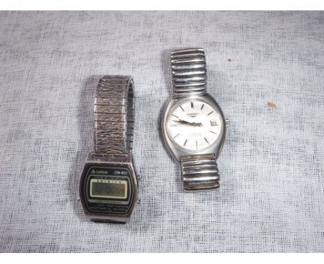 LONGINES: A SWISS MADE CONQUEST AUTOMATIC GENTLEMAN'S OPEN-FACE WATCH on white metal strap, marked Longines to the winder and
