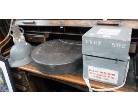 A 'TYPE SO 2' SHIP'S COMPASS with original wooden box, a 1941 tin helmet, a large dinner gong and an amphora type vessel 
