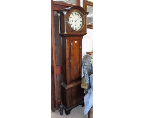 A 19TH CENTURY OAK LONGCASE CLOCK with circular painted dial and single train movement, signed 'Friend, London', 15.5" high