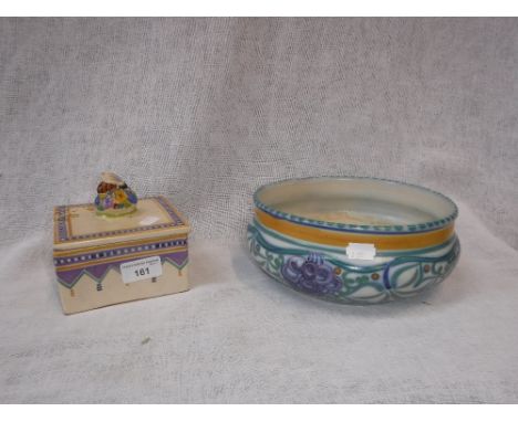 A POOLE POTTERY FRUIT BOWL with painted grape decoration and a Poole Pottery Carter, Stabler & Adams honeycomb box and cover 