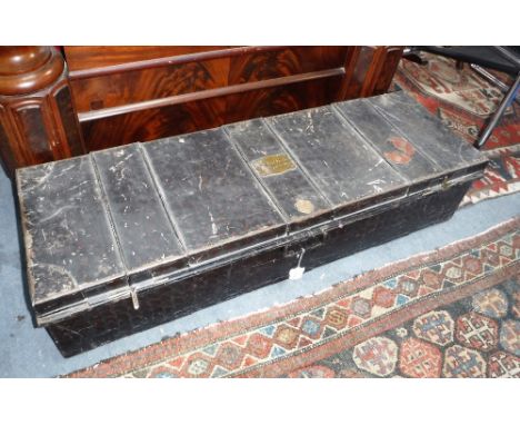 A 19TH CENTURY TIN MILITARY TRUNK by 'F.W. FLIGHT WINCHESTER',  with owner's brass plaque engraved 'Capt. Alfred Bowker, 1st 