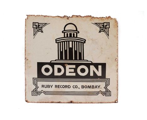 An enamel advertising sign - 'Odeon: Ruby Record Co., Bombay', 56 x 56cms high.