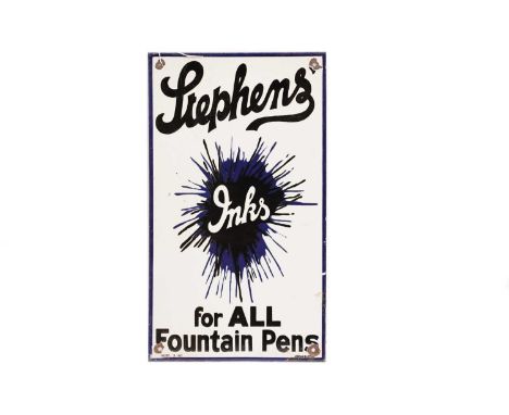 An enamel advertising sign - 'Stephens Inks: For All Fountain Pens', 27 x 48cms high.