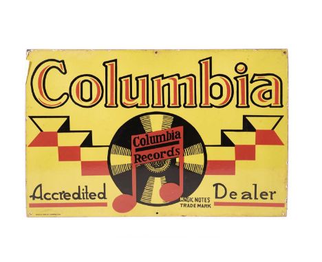 An enamel advertising sign - 'Columbia Records: Accredited Dealer', 76.5 x 50.5cms high.