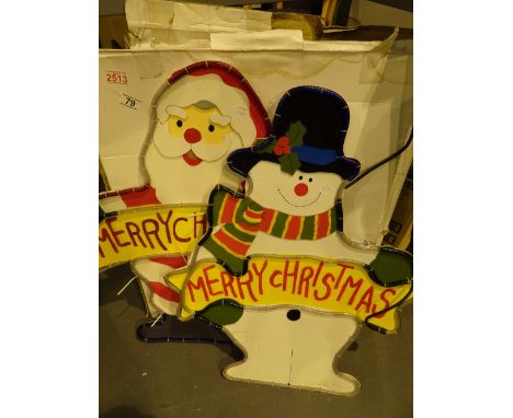 Two light up Christmas wall plaques Santa and snowman
