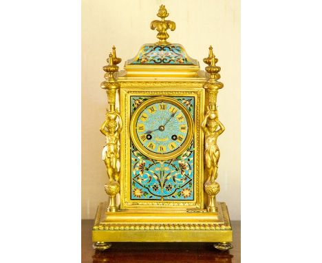 &nbsp;An Elkington ormolu and champleve enamel mantel clock,&nbsp;circa 1900, the architectural case with ogee top under an a