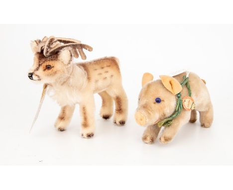 A Steiff Reindeer and Pig, circa 1960