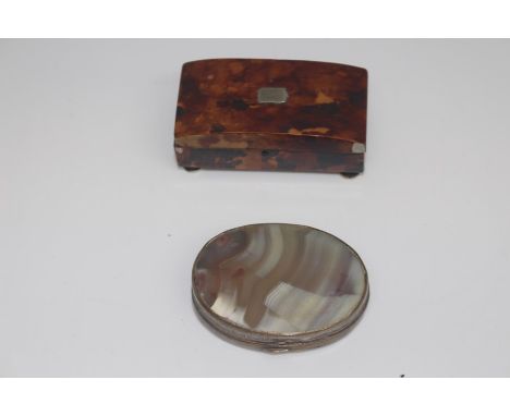 A 19th Century tortoiseshell patch box, domed cover, raised on four feet, vacant cartouche to top, together with a 19th Centu