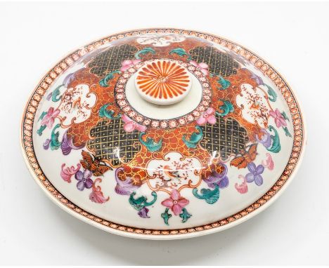 A Chamberlains Worcester bacon dish and cover, circa 1815, of circular form, the domed cover with button finial, painted in c