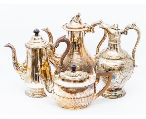 A group of silver plates wares, early 20th Century, including a claret jug of mallet form with ribbed scroll handle, 26cm hig