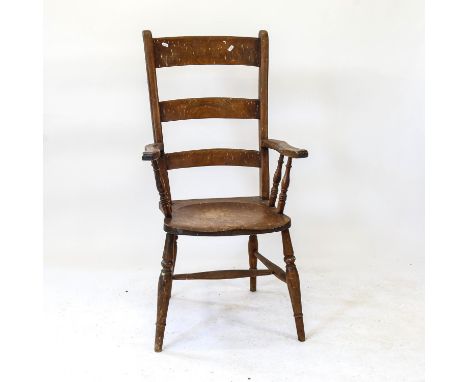 A Victorian ladder-back kitchen elbow-chair 
