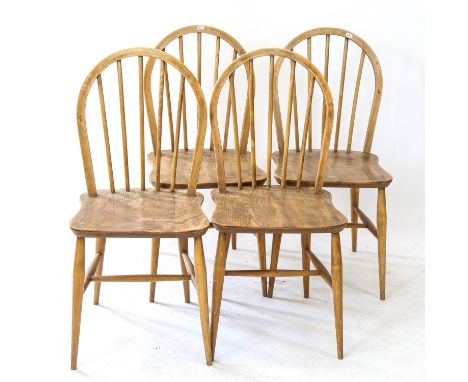 A set of 4 Vintage elm-seated stick-back kitchen chairs 