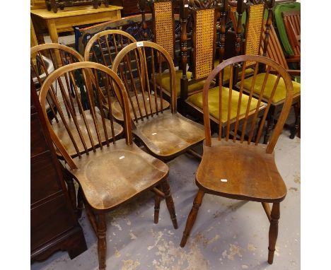 A set of 5 1920s elm-seated stick-back kitchen chairs 