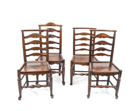 4 18th century oak and ash ladder-back dining chairs 