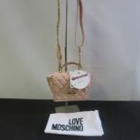 Love Moschino, Ladies Quilted PU Leather Handbag in Rosa Pink with Gold Detail & Logo to Carry