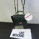 Love Moschino, Ladies Quilted PU Leather Handbag in Black Gold Detail & Logo to Carry Strap.