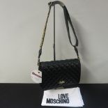 Love Moschino, Ladies Quilted PU Leather Shoulder Bag in Black with Gold Detail & Logo to Carry