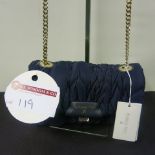 Patrizia Pepe, Ladies Borsa Handbag in Satin Blue with Chain Carry Strap & Detail. Original RRP £