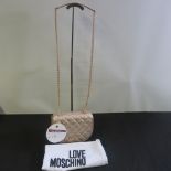 Love Moschino, Ladies Quilted PU Leather Handbag in Metallic Rose Gold with Rose Gold Chain
