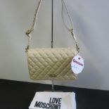 Love Moschino, Ladies Quilted PU Leather Shoulder Bag in Cream with Gold Detail & Logo to Carry