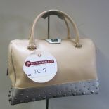 Cavalli Class, Style CFS.008, Ladies Leather Handbag in Nude/Light Silver with Silver Detail.