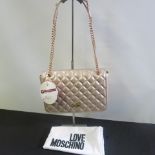 Love Moschino, Ladies Quilted PU Leather Handbag in Metallic Rose Gold with Rose Gold Chain Carry