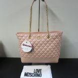 Love Moschino, Ladies Quilted PU Leather Shoulder Bag in Rosa Pink with Gold Chain Carry Straps &