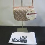 Love Moschino, Ladies Quilted PU Leather Handbag in Metallic Rose Gold with Rose Gold Chain