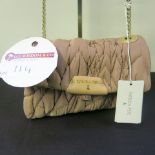 Patrizia Pepe, Ladies Borsa Handbag in Satin Powder with Chain Carry Strap & Detail. Original RRP £