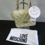 Love Moschino, Ladies Quilted PU Leather Handbag in Cream with Gold Detail & Logo to Carry Strap.