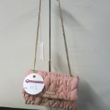 Patrizia Pepe, Ladies Borsa Handbag in Satin Rose with Chain Carry Strap & Detail. Original RRP £