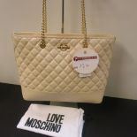 Love Moschino, Ladies Quilted PU Leather Shoulder Bag in Cream with Gold Chain Carry Straps &