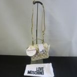 Love Moschino, Ladies Quilted PU Leather Handbag in Cream with Gold Detail & Logo to Carry Strap.