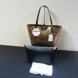 Patrizia Pepe, Ladies Borsa Tote Leather Handbag with Bag Insert in Rust Zebra with Gold Detail.
