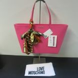 Love Moschino, Ladies PU Leather Toto Bag in Pink with Gold Detail & Accessory Neck Scarf.